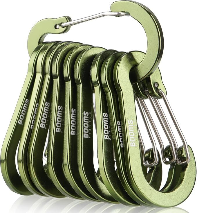 Booms Fishing CC5 Multi-Use Carabiner Clips, 10 Pack 2.7" Small Caribeener Clips, Mini Keychain Aluminum Caribeaner Clip