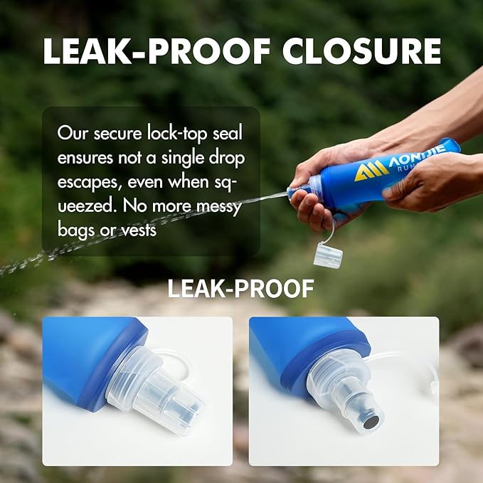 AONIJIE Running Water Bottle 2PCS 250ml/8.5oz Soft Flask TPU Collapsible Water Bottles, BPA-Free Foldable Leak-Proof Bottle for Hydration Pack, Running Vest, Hiking & Cycling