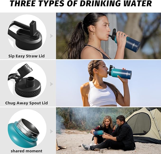 32oz Insulated Water Bottle (Cold for 48 Hrs),BPA Free&Leak Proof,Stainless Steel Water Flask,Water Jug with Straw Spout Lids for Gym,Hiking,Travel,Gradient Blue