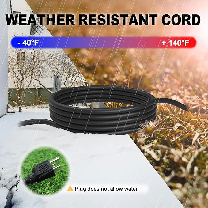 EP 15 Ft Outdoor Extension Cord with 3 Electrical Power Outlets - 16/3 SJTW Black Cable with 3 Prong Grounded Plug for Safety Great for Christmas Lights, Garden and Major Appliances