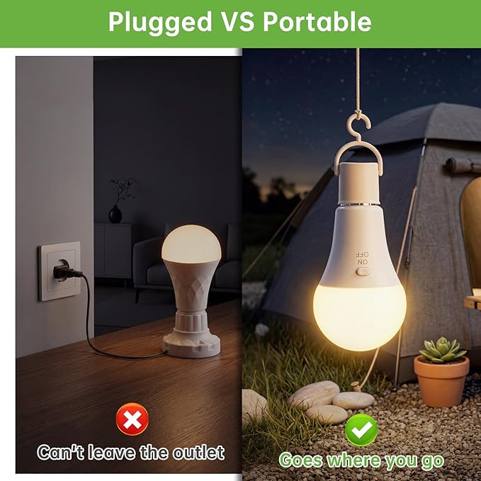 2 Pack Rechargeable Light Bulbs, Battery Operated Light Bulbs with Remote, Keep Lighting During Power Outage, 2600mAh A19 Emergency Wireless Battery Light Bulb with 3 Colors, Dimmable, Timer for Home