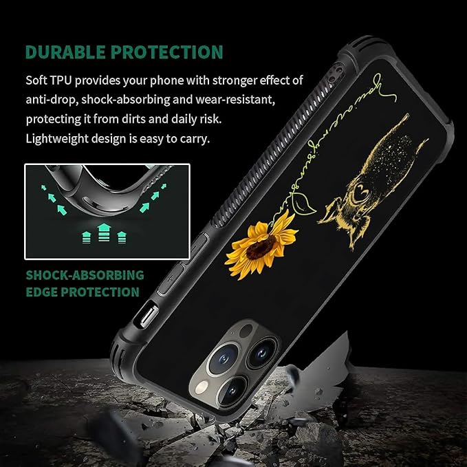for iPhone 14 Pro Max Case, Pig Sunflower Yellow Sunshine Pattern Graphic Design Girl Boy Soft Silicone Hard Acrylic Shock Protection for iPhone 14 Pro Max