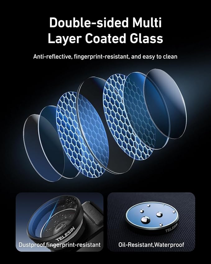 TELESIN Filters Set for DJI Osmo Action 5 Pro / 4/3, VND 2-32 Variable ND Filter, CPL Polarizer & UV Lens Filter Kit, Snap-On HD Optical Glass Filters for Vlogging, Travel & Action Camera Video