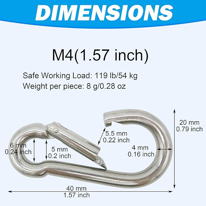 Marine Grade 316 Stainless Steel Carabiners Heavy Duty, Durable & Rust-Free Clips for Gym, Swing, Dog Leashes, Hammocks, Keychains, and More