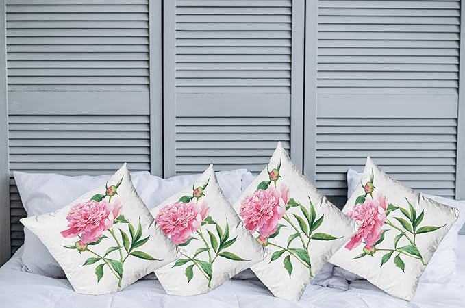 Ambesonne Watercolor Flower Throw Pillow Cushion Case Pack of 4, Vintage Peony Painting Botanical Spring Garden Flower Nature Theme, Modern Accent Double-Sided Digital Printing, 16", White Pink