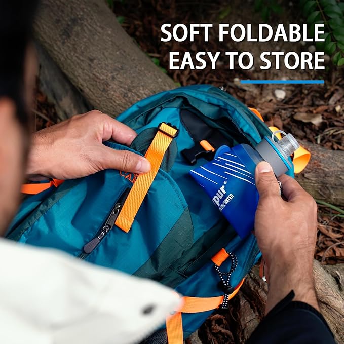 Water Filter Survival - Collapsible Water Bottle with Filter 0.01 Micron Squeeze Filtered Water Bottle 22oz for Hiking Backpacking Camping BPA-Free(Blue 650ml)