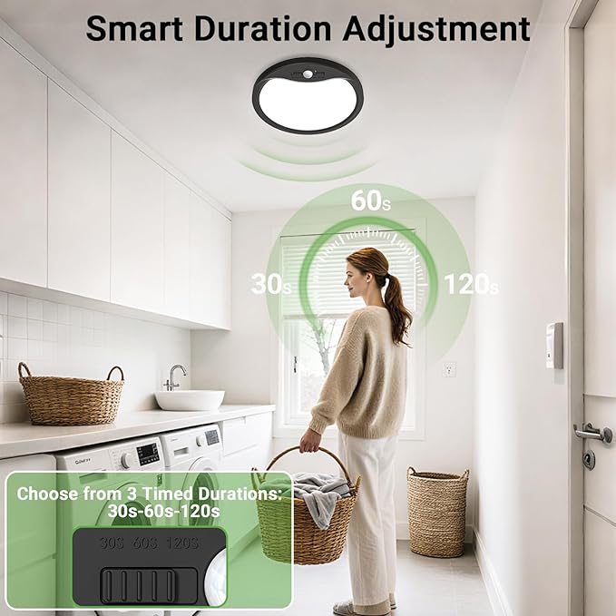 zemty 9inch Motion Sensor Ceiling Lights Wired,18W 1800lm 3CCT/3 Mode/30-120s Timer, Bright Black LED Flush Mount Light Fixture Motion Activated for Closet Pantry Hallways Stairwells Garage