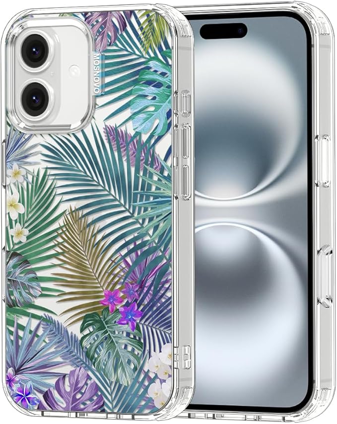 MOSNOVO Case for iPhone 16 Plus, [Buffertech 6.6ft Military-Grade Drop Protection] [Anti Peel Off Tech] Clear TPU Bumper Phone Case Cover Design - Tropical Rainforests