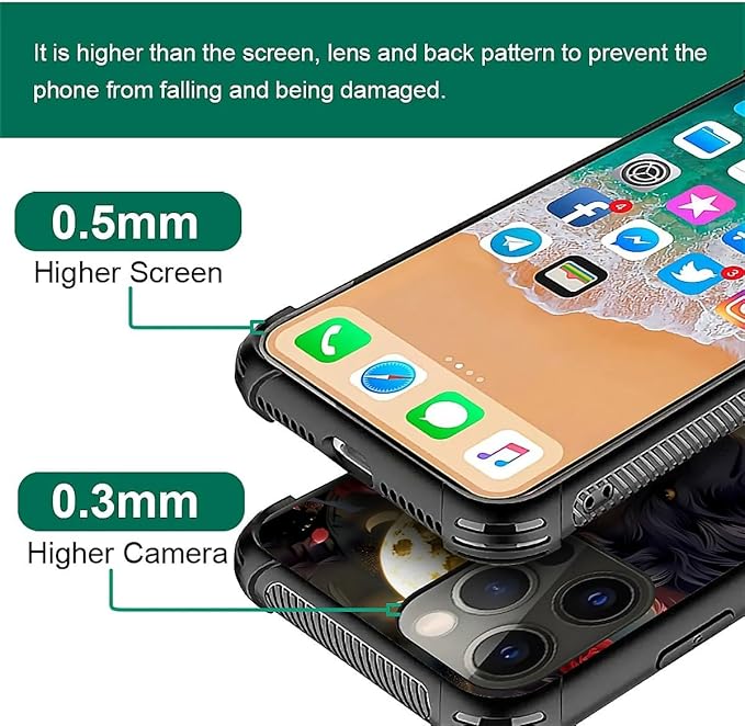 for iPhone 11 Pro Case, Black White Wolf Moon Flower Rose Pattern Made of Soft Silicone Hard Acrylic Shock Protection for iPhone 11 Pro