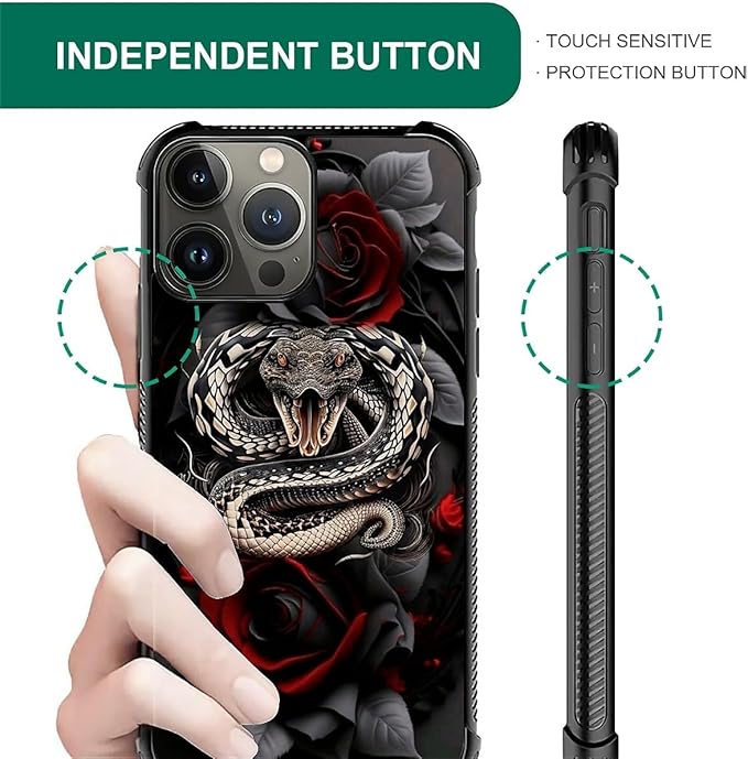 for iPhone 15 Pro Max Case, Entwined Rose Snake Pattern Graphic Design Girl Boy Soft Silicone Hard Acrylic Shock Protection for iPhone 15 Pro Max