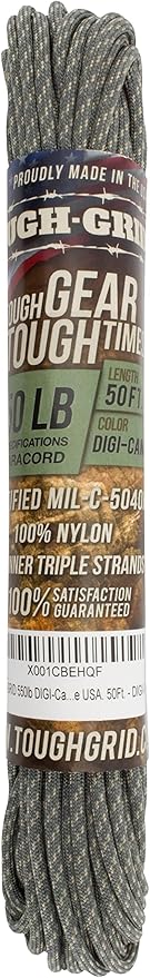 TOUGH-GRID 550 Paracord, Type III Mil-Spec Nylon Rope - 50 Ft Digi-Camo Tactical Survival Cord
