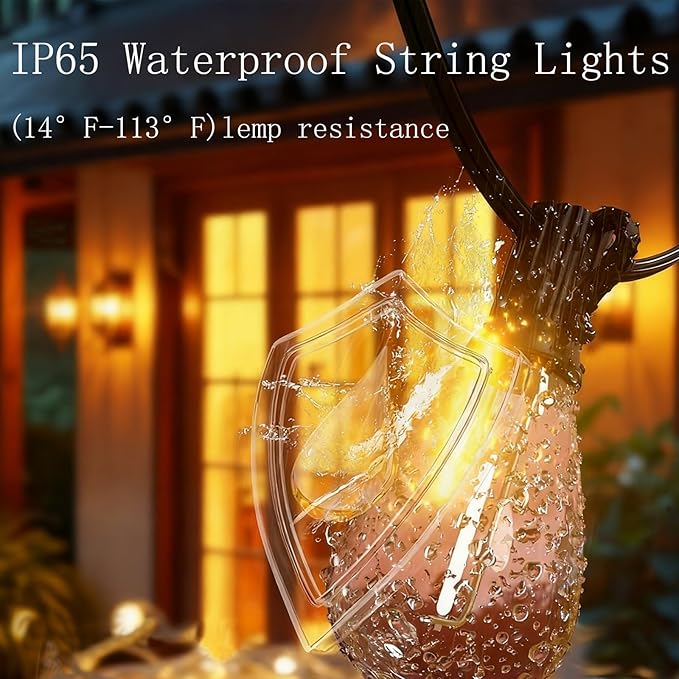 REEMEER 100FT LED Outdoor String Lights with Remote, Dimmable Timing 3 Light Modes Outside Patio Lights for Backyard Porch Deck Garden Balcony Pool Party Hanging Lighting Decor