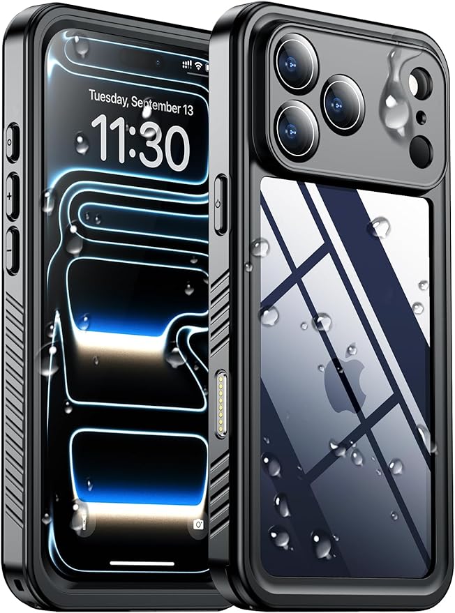 SPIDERCASE for iPhone 17 Pro Case Waterproof, Built-in Lens & Screen Protector, Full Heavy Duty Protection, 12FT Military Shockproof, Dustproof, Anti-Scratched Phone Case,Black/Clear