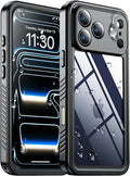 SPIDERCASE for iPhone 17 Pro Case Waterproof, Built-in Lens & Screen Protector, Full Heavy Duty Protection, 12FT Military Shockproof, Dustproof, Anti-Scratched Phone Case,Black/Clear