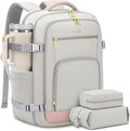 LOVEVOOK Travel Backpack For Women, 40L Carry On Backpack Flight Approved, TSA Personal Item Travel Bag Fits 17 Inch Laptop, Business Weekender Overnight Waterproof Daypack With 2 Cubes, Grey-Pink