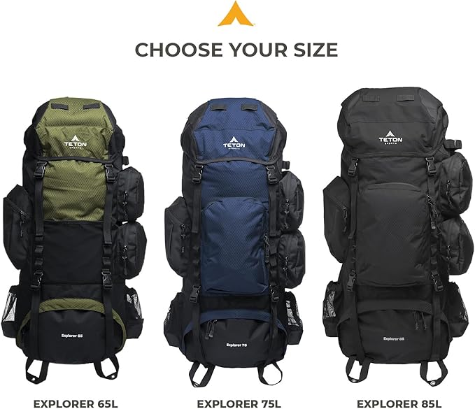 Teton 85L Explorer Internal Frame Backpack for Hiking, Camping, Backpacking, Rain Cover Included, Black