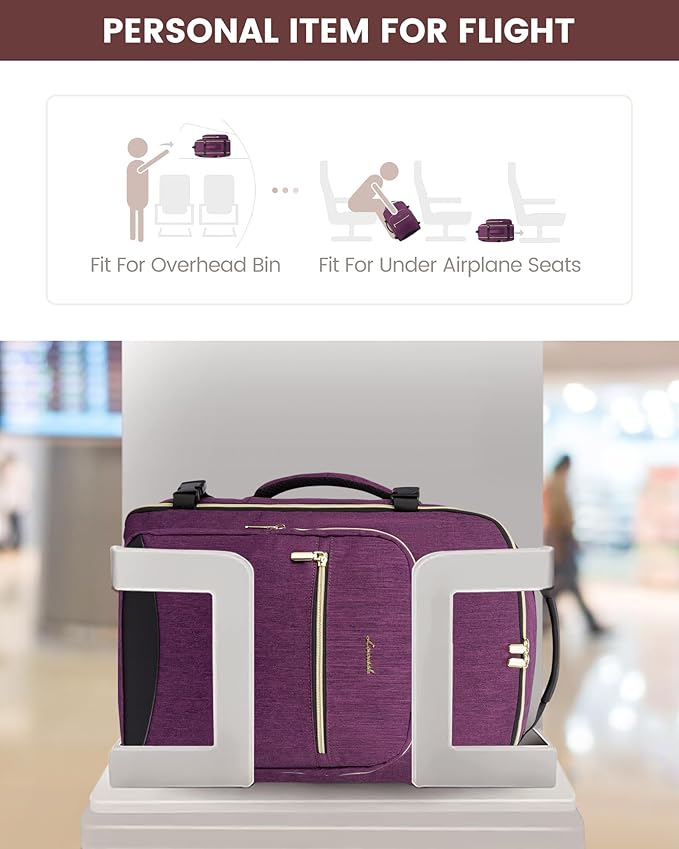 LOVEVOOK Travel Backpack for Women & Men 40L,Airline Approved Carry On Backpack Travel Essentials,TSA Carry on Luggage,Waterproof Personal Item Travel Bag,Suitcase with Packing Cubes,Dark purple-Black