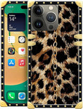 Compatible with iPhone 14 Pro Max Case, Seamless Gold Chain Leopard Luxury Golden Decoration for Girl Women Soft TPU Shockproof Protective Hard PC Back for iPhone 14 Pro Max