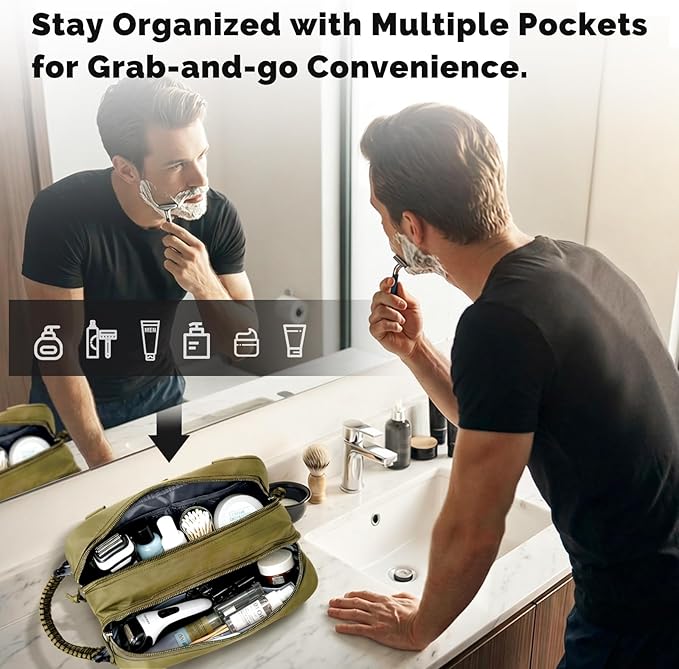 Toiletry Bag for Men Tactical Travel Dopp Kit with Wet Dry Compartment 3 Zipper Pockets 900D Water Resistant MOLLE System Organizer for Gym Hiking Travel Shaving EDC Accessories Gifts Him