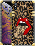 Compatible with iPhone XR Case, Brown Leopard Print Mouth Luxury Golden Decoration for Girl Women Soft TPU Shockproof Protective Hard PC Back for iPhone XR