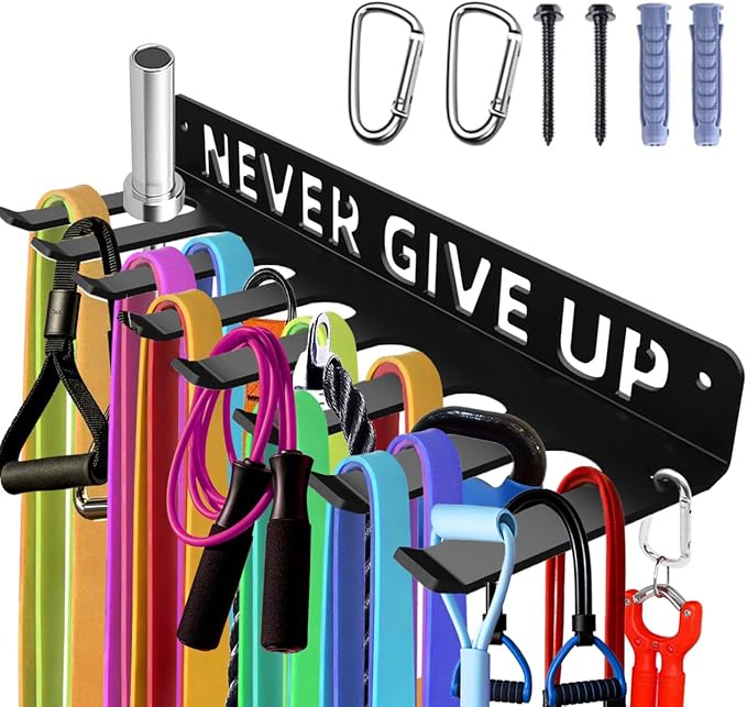 Home Gym Accessories Organization Storage Rack Equipment For Home 8 Hook Wall Hanger Display Gear Barbells Resistance Bands Jump Ropes Lifting Belt Hanger Accessories Hardware Included