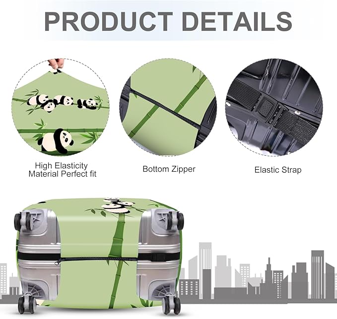 ANNA QUEEN Cute Panda Bamboo Luggage Cover, Cartoon Animal Suitcase Protector for 24-26 Inch Luggage