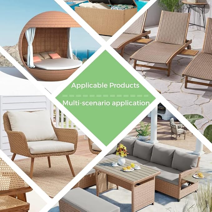 130 Ft Plastic Wicker Repair Supplies, Wicker Repair Kit, Synthetic Rattan Material for Patio Chair Repair Flat Wicker Furniture Repair Replacement (Light Wood Grain)