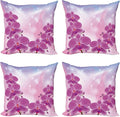 Ambesonne Floral Throw Pillow Cushion Case Pack of 4, Exotic Orchid Flowers Flourishing on Abstract Background Circles Stars, Modern Accent Double-Sided Digital Printing, 20", Pink Purple