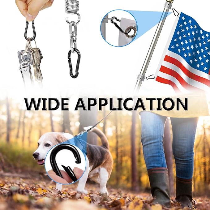 Black Carabiner Clip, Heavy Duty Spring Snap Hook Quick Link for Outdoor Camping, Hiking, Fishing, Swing Set, Hammock, Keychain