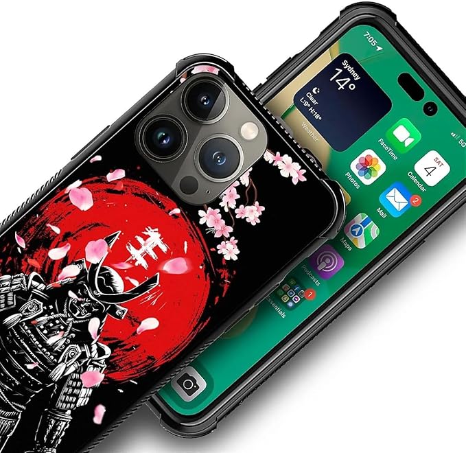 for iPhone 12 Pro Max Case, Sakura Japanese Samurai Pattern Graphic Design Girl Boy Soft Silicone Hard Acrylic Shock Protection for iPhone 12 Pro Max
