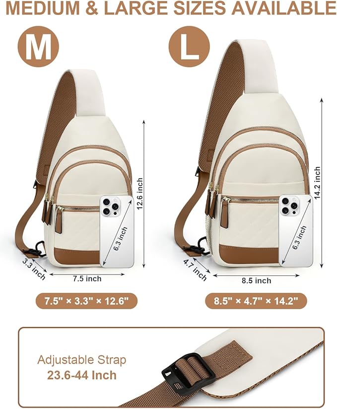 Capolo Sling Bag for Women Men Waterproof Crossbody Bags for Women Trendy Casual Fanny Pack with Convertible Shoulder Strap Chest Bag for Travel Hiking(Beige, Medium)