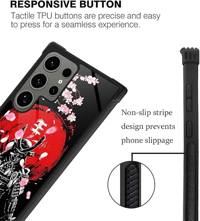 for Samsung Galaxy S24 Ultra Case, Sakura Japanese Samurai Pattern Graphic Design Girl Boy Soft Silicone Hard Acrylic Shock Protection for Samsung Galaxy S24 Ultra