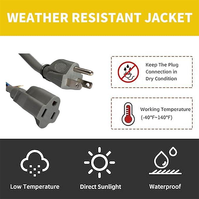 Indoor Outdoor Extension Cord Weatherproof, UL Listed, 16 Gauge 10FT Grey 3 Prong Heavy Duty, 16/3 SJTW 13A Power Cord for Outdoor Lights, Appliances, Lawn