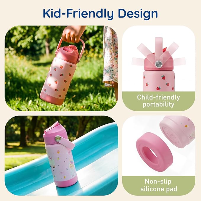 Mommore Kids Water Bottle 12 oz, Insulated Stainless Steel Water Bottle with Straw, Leakproof & BPA-Free, Vacuum Insulated Travel Water Bottle for School, Outdoor Universe-1 Pc