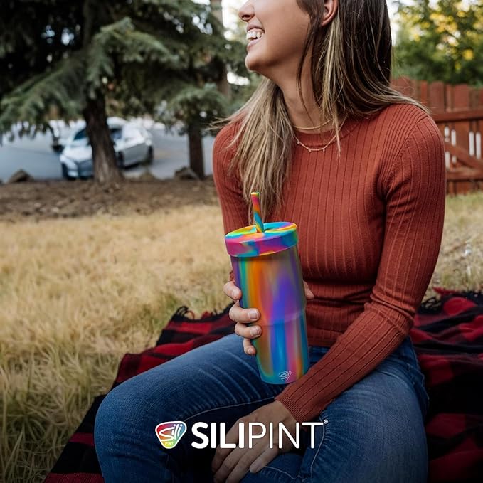 Silipint 32oz Silicone Straw Tumbler – BPA-Free, Non-Toxic, Unbreakable, Microwave, Dishwasher Safe – Perfect for Tea, Cold Water, Smoothies, Sun Storm - Pack of 2