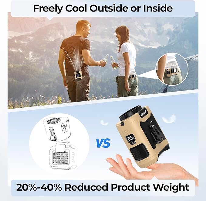 AMACOOL Portable Waist Fan Clip On, Father's Day Gifts for Dad Husband, 10000mAh Rechargeable Wearable Shirt Fan, Powerful Belt Fans, Birthday Gifts for Men Jobsite Travel Camping Essentials 2026