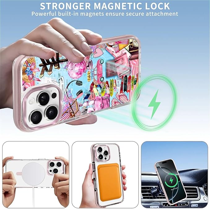 Case for iPhone 16 Pro,[Compatible with MagSafe],Cover Holiday Trip World Map Phone Case Design，for Women Girls Magnetic Clear Cover - Slim, Sleek, & Shockproof Protection