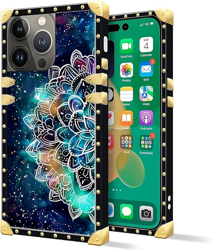 Compatible with iPhone 14 Pro Case, Starry Sky Colourful Mandala Luxury Golden Decoration for Girl Women Soft TPU Shockproof Protective Hard PC Back for iPhone 14 Pro
