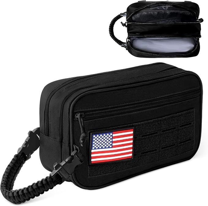 Toiletry Bag for Men Tactical Travel Dopp Kit with Wet Dry Compartment 3 Zipper Pockets 900D Water Resistant MOLLE System Organizer for Gym Hiking Travel Shaving EDC Accessories Gifts Him
