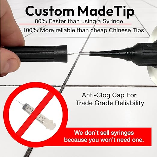 Floor-Fix Pro The Original Adhesive - Extra Strength - Fix Loose & Hollow Tiles, Repair Squeaky Wood Floor - All in One 5/64” Patented Stainless Steel Injection Tip + Anti Clog Cap (10.1 Fl Oz)