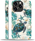 for iPhone 15 Pro Max Case,HH2 Ocean Sea Turtle Nautical Map Hybrid 2 Layer Hard Shell Silicone Protective Pattern Design Case