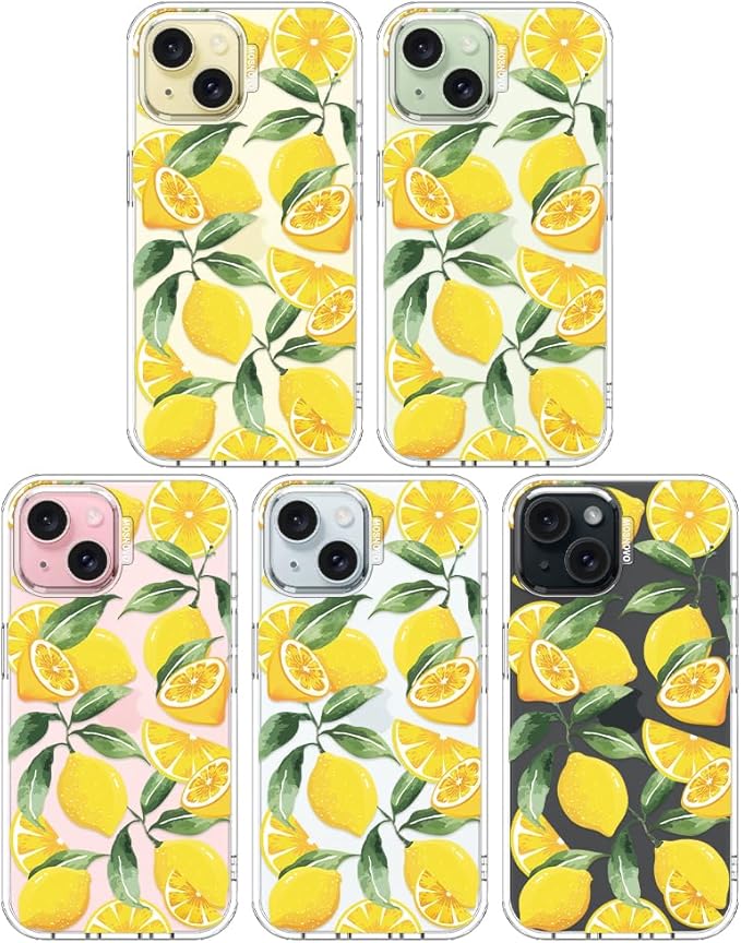 MOSNOVO Case for iPhone 15, [Buffertech 6.6ft Military-Grade Drop Protection] [Anti Peel Off Tech] Clear TPU Bumper Phone Case Cover Design - Lemon