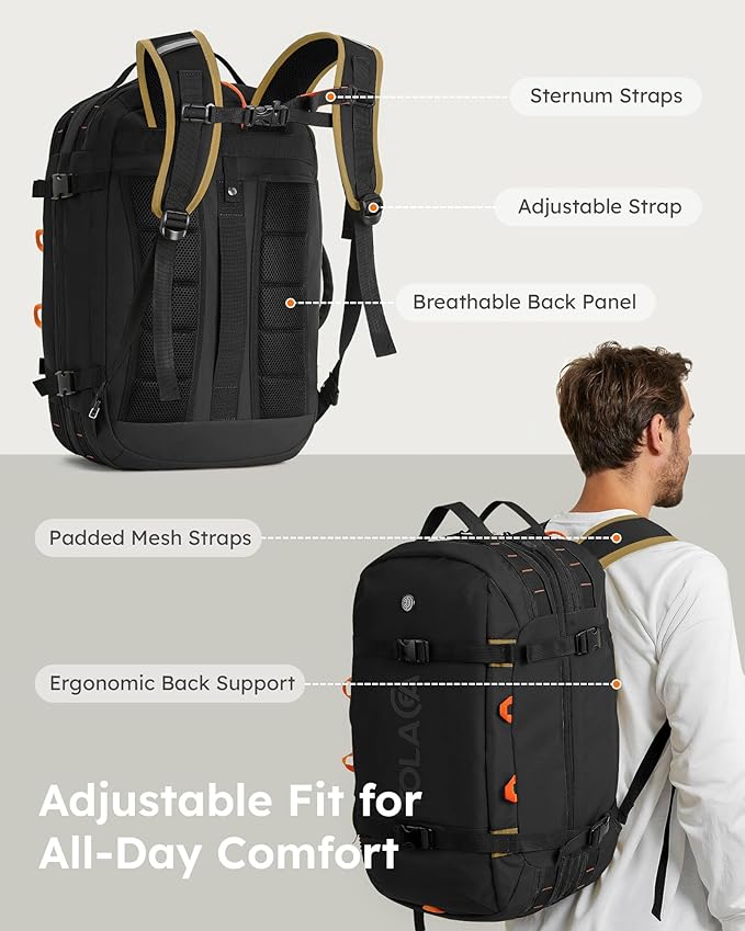 Tolaccea Travel Backpack for Men Women, 40L-50L Carry On Backpack with Wet Dry Compartment, TSA Approved Laptop Daypack Fits 15.6", Convertible Expandable Large Rucksack Duffel Bag for Work Travel