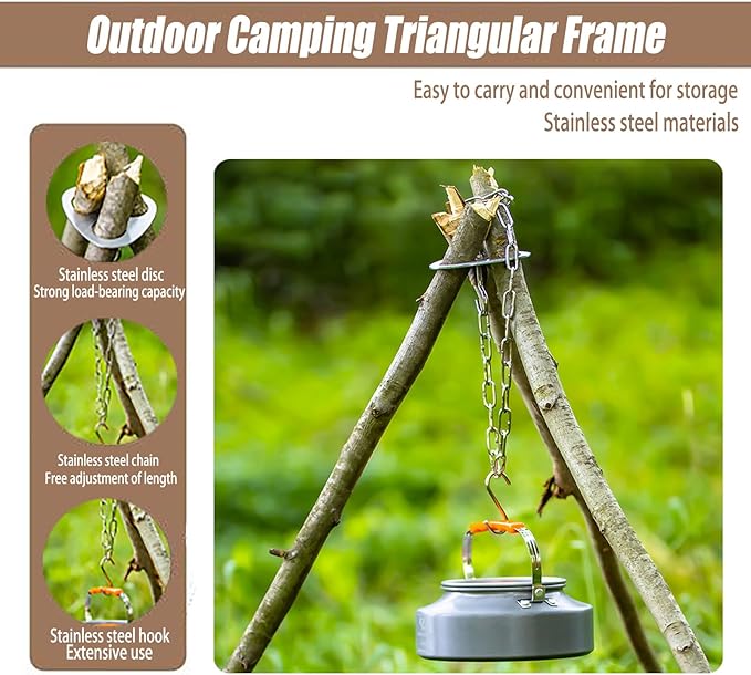 Adjustable Camping Tripod for Cooking - Strong Load-Bearing Campfire Grill With Easy Carry And Storage, Ideal for Camping Cookware And Equipment(1pcs)