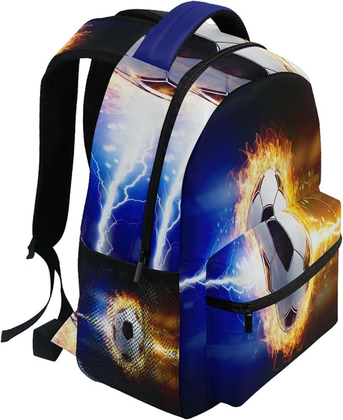 Wamika Soccer Ball Kids Backpack Football Lightning Spark Thunder Boys School Backpacks Preschool Book Bag