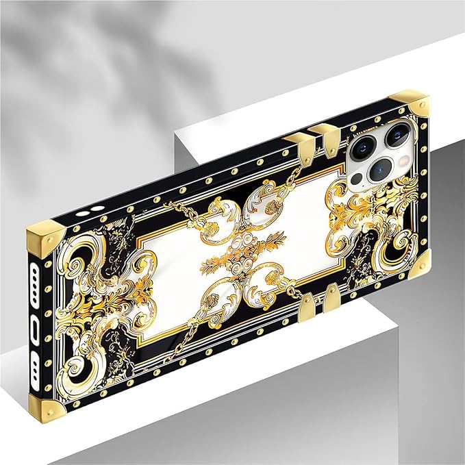 Compatible with iPhone 12 Case, Gold Grain Flowers Luxury Golden Decoration for Girl Women Soft TPU Shockproof Protective Hard PC Back for iPhone 12 Pro