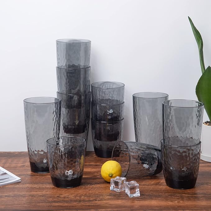 KOXIN-KARLU Hammered 26-ounce Plastic Tumbler Acrylic Glasses, set of 6 Smoke Grey