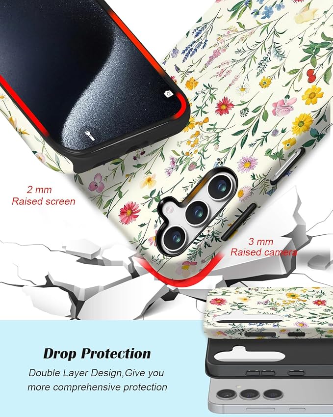 Compatible for Samsung Galaxy A37 5G Case, Dual Layer Heavy Duty 2 in 1 Shockproof Protective Phone Case,Vintage Botanical Wildflower Print