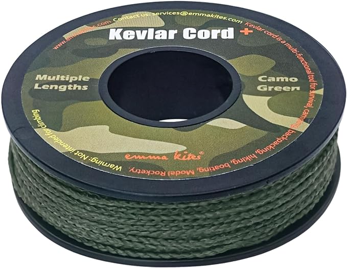 emma kites Camo Green, Red, Blue Braided Kevlar Cord 200Lb~1800Lb Abrasion/Flame Resistant Tactical Paracord, Trip Line, Cord Friction-Saw, Boot Laces, Survival Cord, Model Rocket Shock Cord