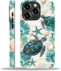for iPhone 14 Pro Case,HH2 Ocean Sea Turtle Nautical Map Hybrid 2 Layer Hard Shell Silicone Protective Pattern Design Case